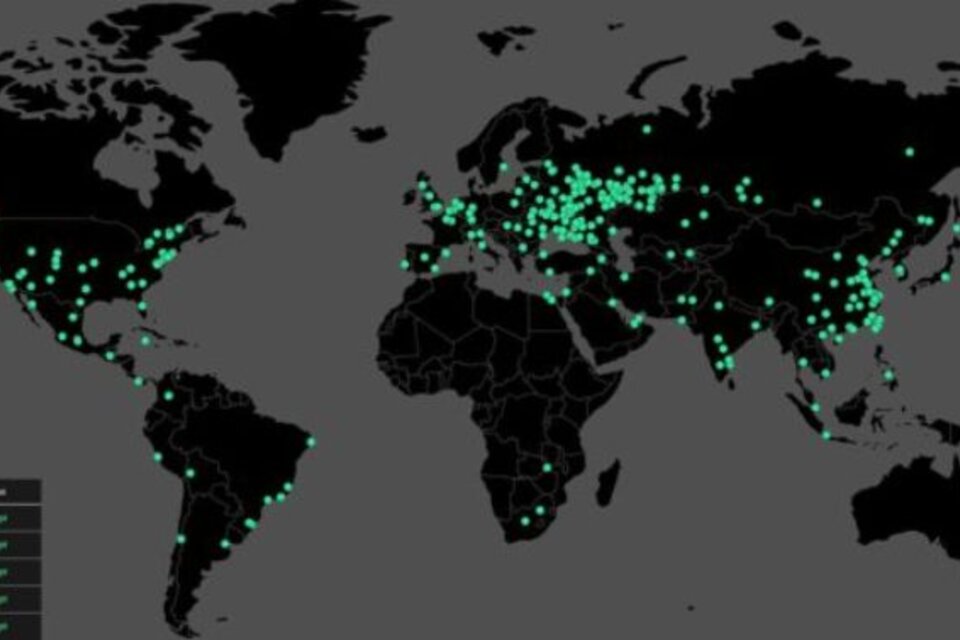 Un mapa que grafica los lugares donde se detectó el virus WannaCry. (Fuente: Malware Tech)