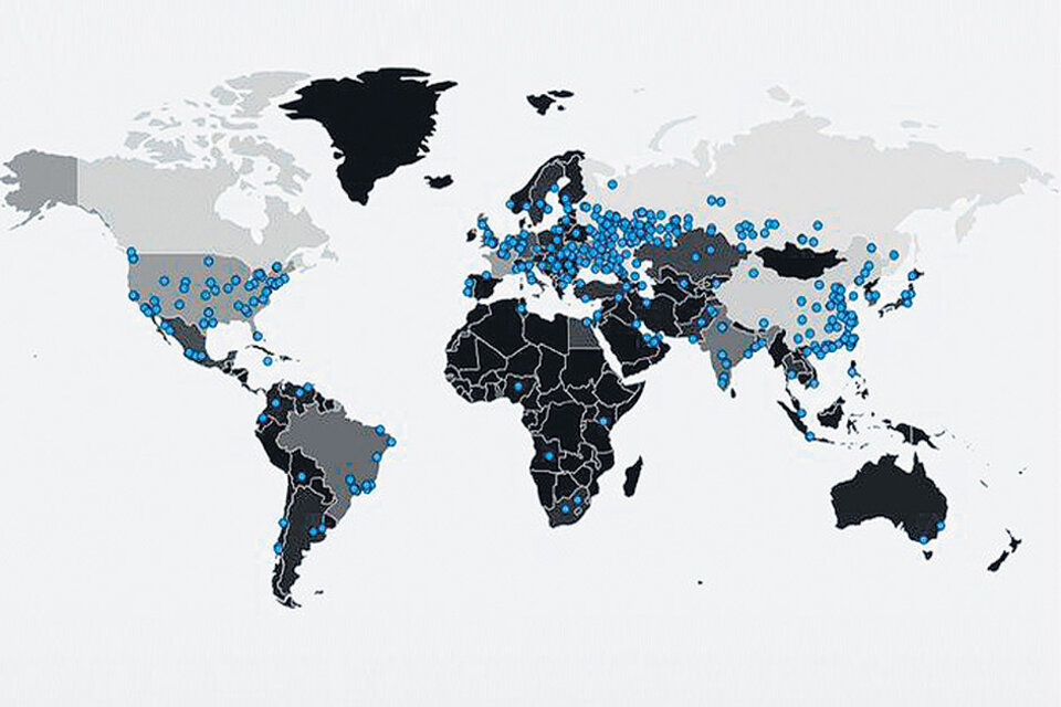 El mapa de los ataques abarcó a setenta y cuatro países.