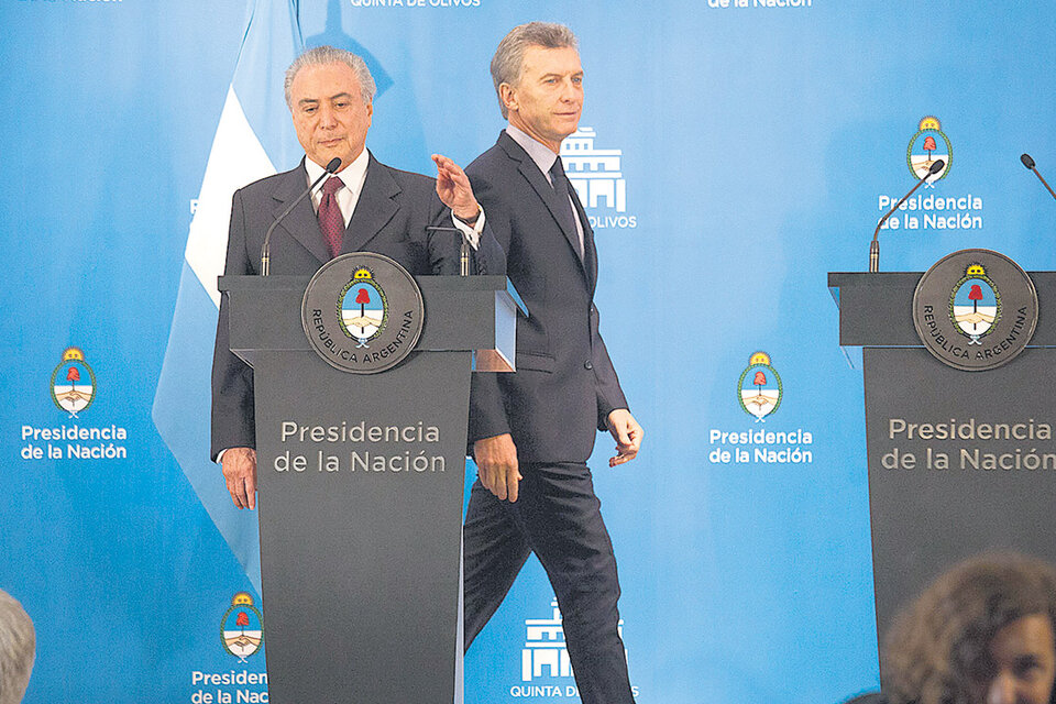 Macri y Temer, presidentes de Argentina y Brasil. La urgencia de mostrar su “voluntad de entrar al mundo”. (Fuente: Joaquín Salguero)