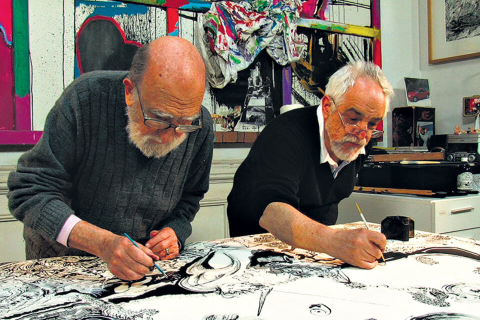 Yuyo Noé y Eduardo Stupía, trabajando codo a codo cada cuadro.