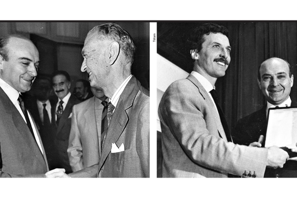 Junto al ministro de Economía de la dictadura José Alfredo Martínez de Hoz y con Mauricio Macri en los 90. (Fuente: Télam)