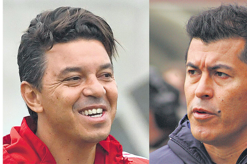 Frente a frente, Gallardo y Almirón tienen la misma ambición: ser finalistas de la Libertadores. (Fuente: Alejandro Leiva)