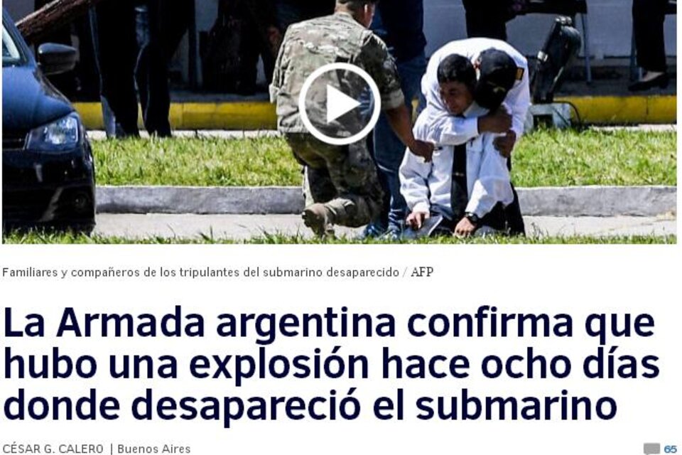 La portada del diario español El Mundo destacó la noticia sobre el ARA San Juan.