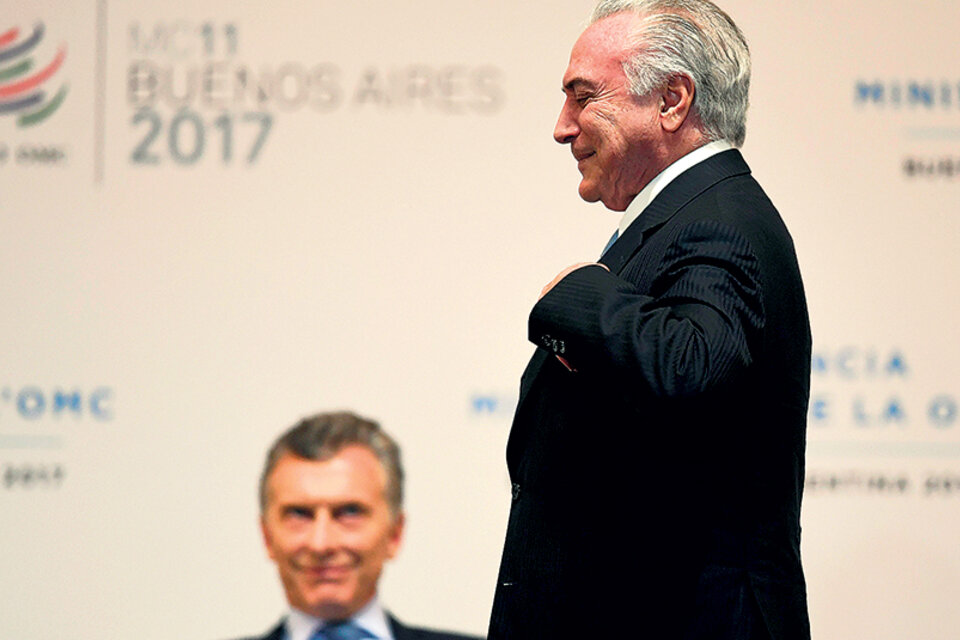 Mauricio Macri y Michel Temer buscan mostrarse como los paladines del libre comercio. (Fuente: AFP)