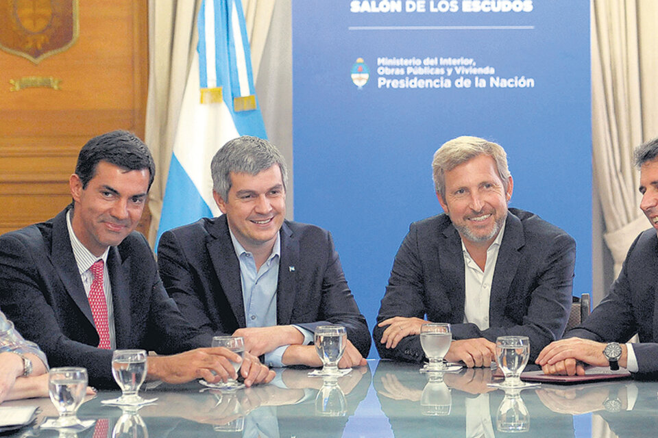 Juan Manuel Urtubey, Marcos Peña, Rogelio Frigerio y Sergio Uñac, con necesidades mutuas. (Fuente: DyN)