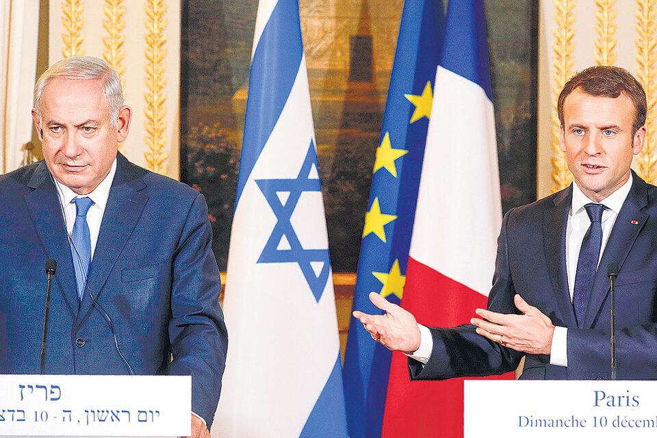 El encuentro entre Netanyahu y Macron fue en París; el premier israelí viaja hoy a Bruselas. (Fuente: AFP)