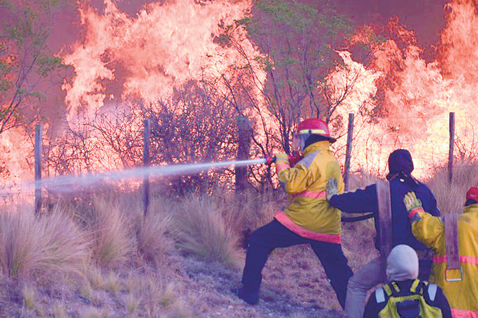 En La Pampa, bomberos luchan contra las llamas.