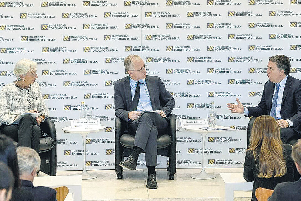 Christine Lagarde participó de un panel en la Universidad Torcuato Di Tella junto al ministro Nicolás Dujovne.