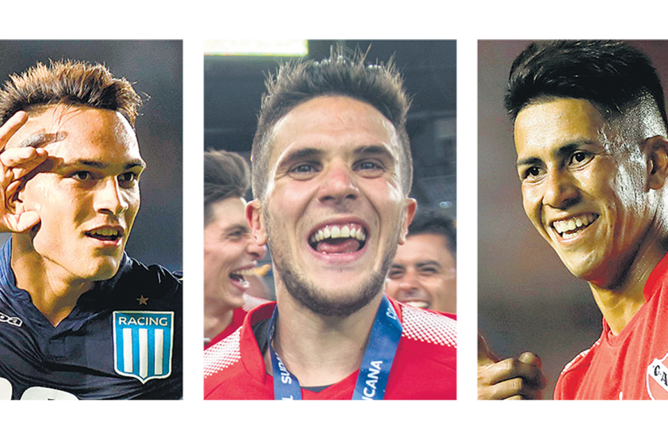 Lautaro Martínez (Racing), Fabricio Bustos (Independiente) y Maximiliano Meza (Independiente).