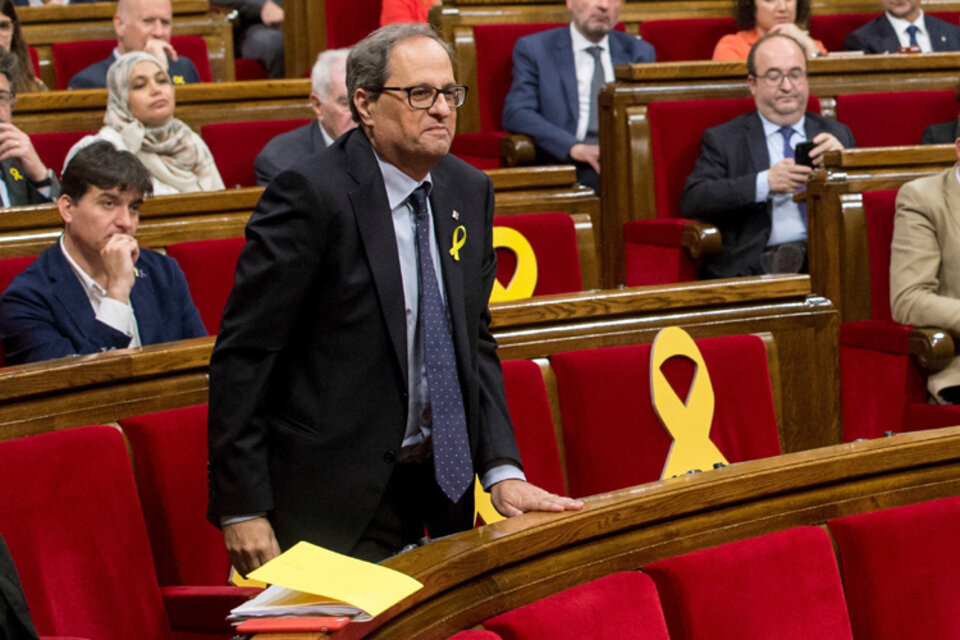 Quim Torra, el nacionalista que puede acceder a la presidencia del gobierno catalán, hoy en la sesión de investidura. (Fuente: EFE)