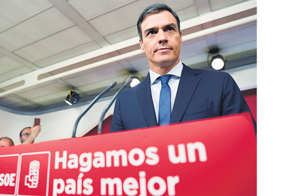 Pedro Sánchez anunciaba en rueda de prensa la moción de censura ayer en Madrid. (Fuente: AFP)