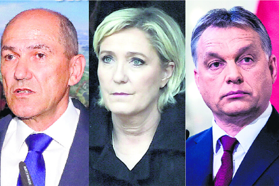 Janez Jansa, Marine Le Pen y Víktor Orban, tres adalides de la retórica xenófoba en Europa.