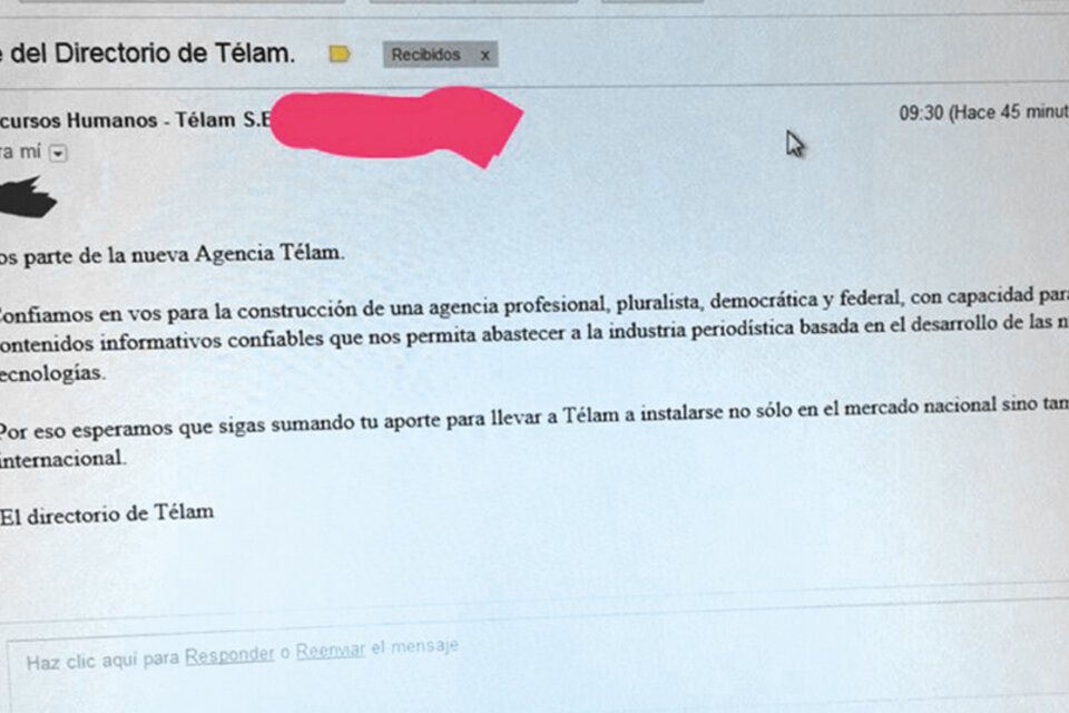 Este es el mail que recibieron los trabajadores de Télam que no fueron despedidos.