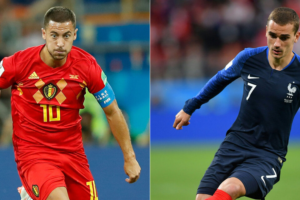 Eden Hazard y Antoine Griezmann, dos de las usinas generadoras del fútbol belga y galo. (Fuente: AFP)