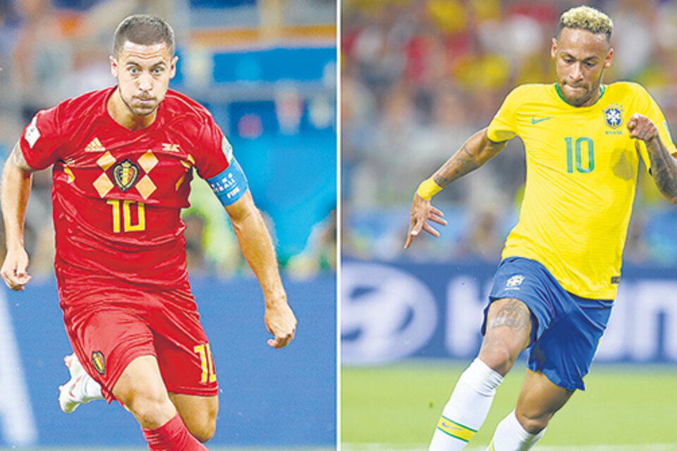 Eden Hazard y Neymar, las cartas creativas que hoy presentarán Bélgica y Brasil.