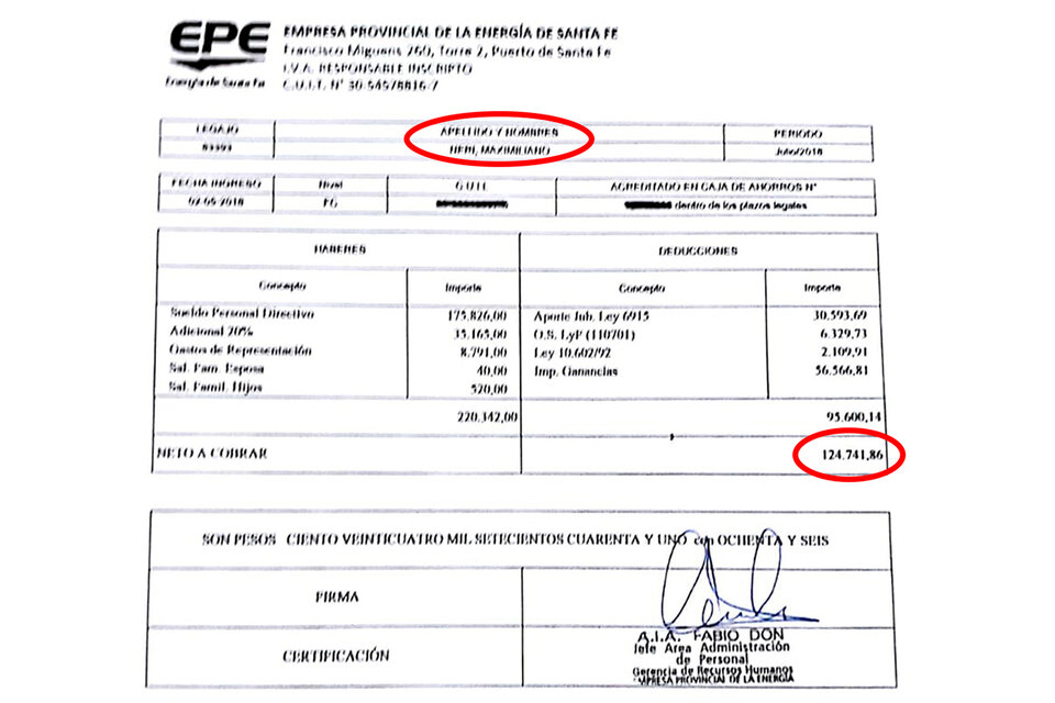 El recibo oficial del presidente de la EPE.