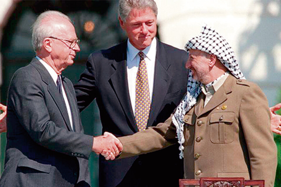 El histórico encuentro de Rabin, Clinton y Arafat. (Fuente: AFP)