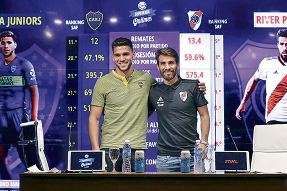 Magallán y Ponzio en la conferencia compartida por el Superclásico.