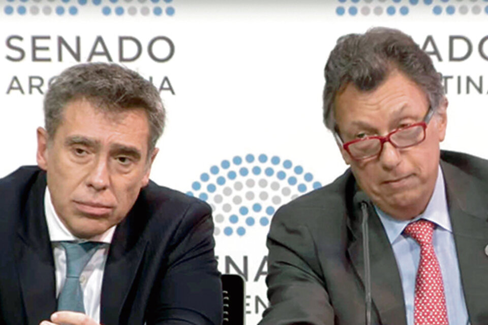 Los jueces de la Cámara Nacional Electoral, Santiago Corcuera y Alberto Dalla Vía, en su exposición en el Senado.