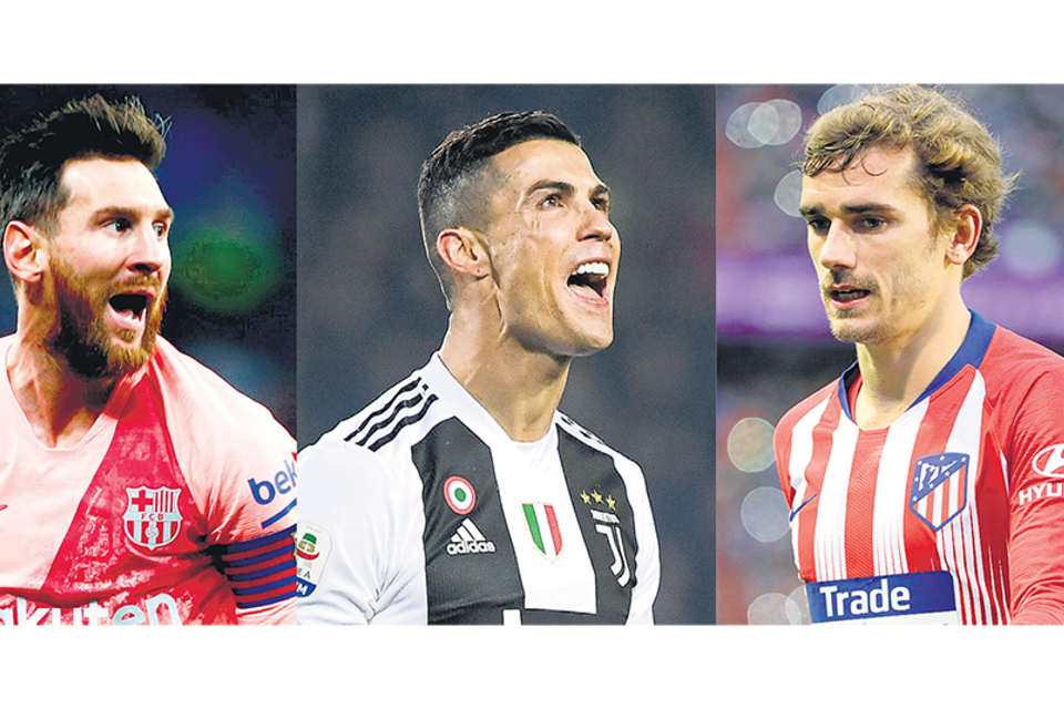 Lionel Messi, Cristiano Ronaldo y Antoine Griezmann, tres que van por el trofeo máximo de la UEFA.