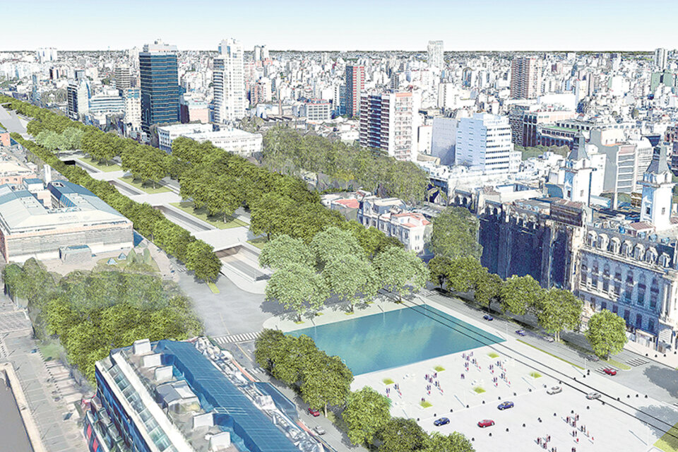 El boceto de rediseño del Paseo del Bajo que conectará las autopistas Buenos Aires-La Plata e Illia es una muestra de la inversión pública al servicio de la privada. (Fuente: NA)