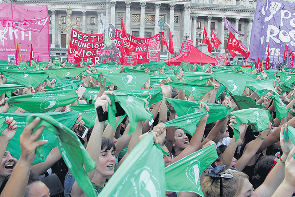 Pese al calor agobiante en la ciudad, la marea verde estalló frente al Congreso Nacional. (Fuente: Leandro Teysseire)