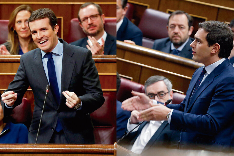 Dos caras de la derecha española: el líder del PP, Pablo Casado, y el de Ciudadanos, Albert Rivera.