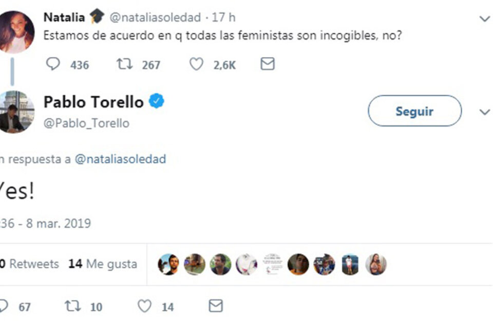 La respuesta de Torello en Twitter que generó indignación. (Fuente: Twitter)