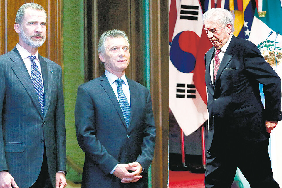 Rey de España Felipe VI, presidente Mauricio Macri y escritor Mario Vargas Llosa.