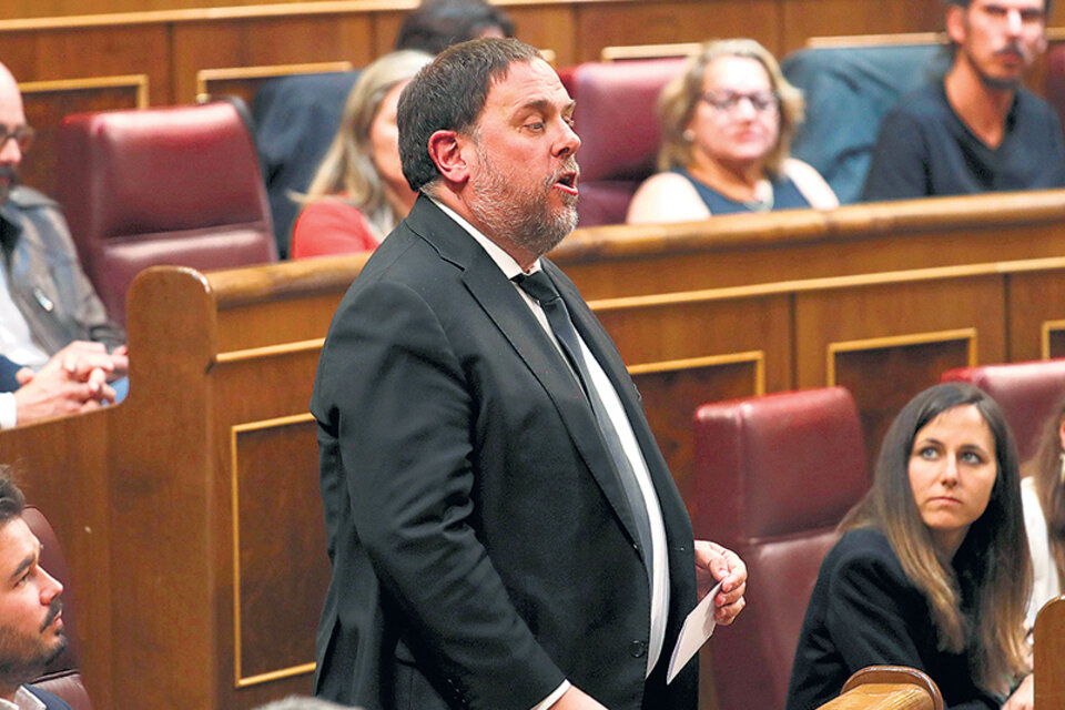 Junqueras, líder del ERC preso por sedición, durante una comparencia en el Congreso español. (Fuente: EFE)