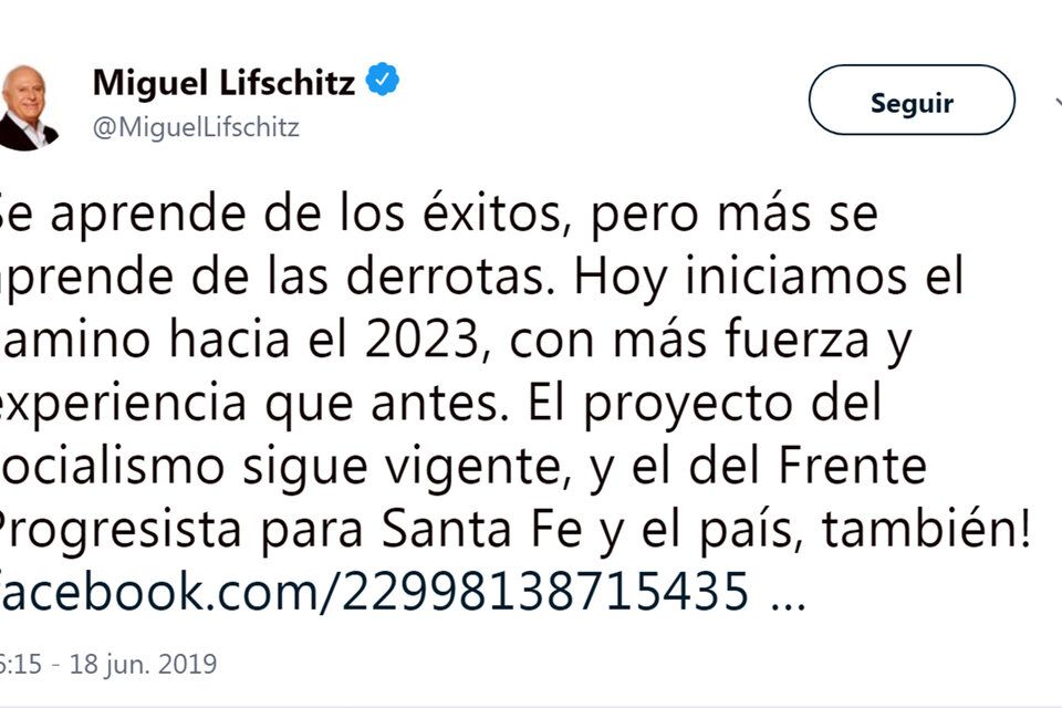 El tuit de Lifschitz es claro sobre la idea de volver.