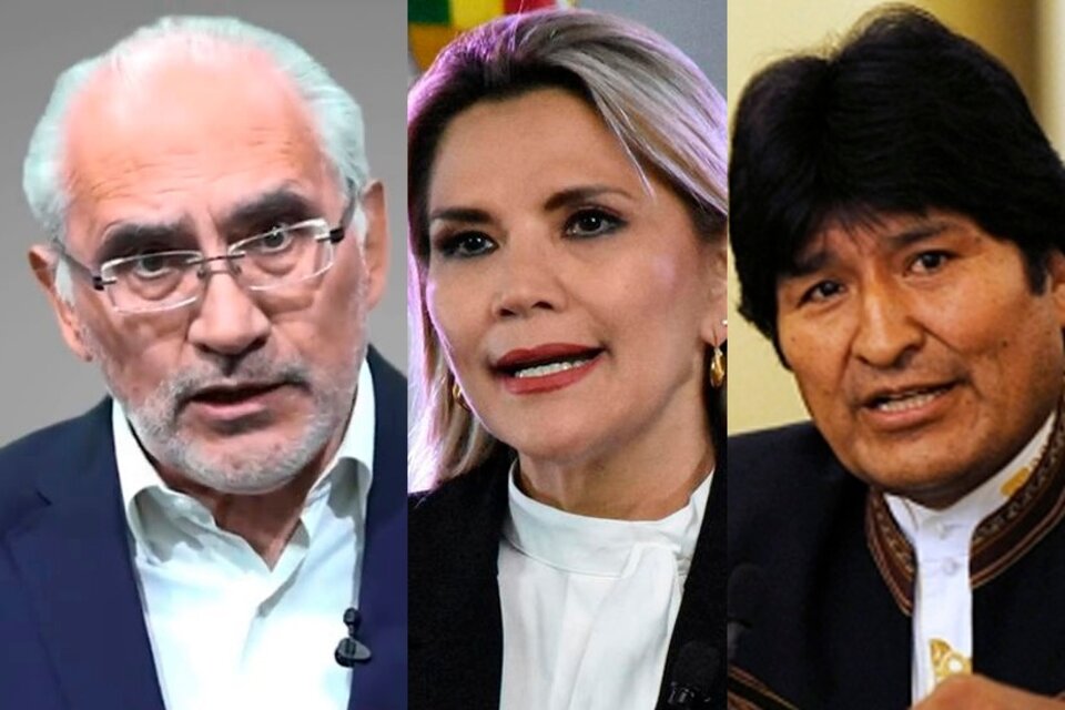 Carlos Mesa, Jeanine Añez y Evo Morales.