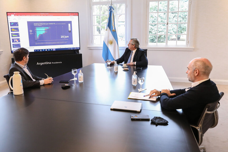 Alberto Fernández revisó los datos con Axel Kicillof y Horacio Rodríguez Larreta.