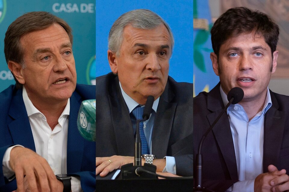 Gobernadores Rodolfo Suárez, Gerardo Morales y Axel Kicillof.