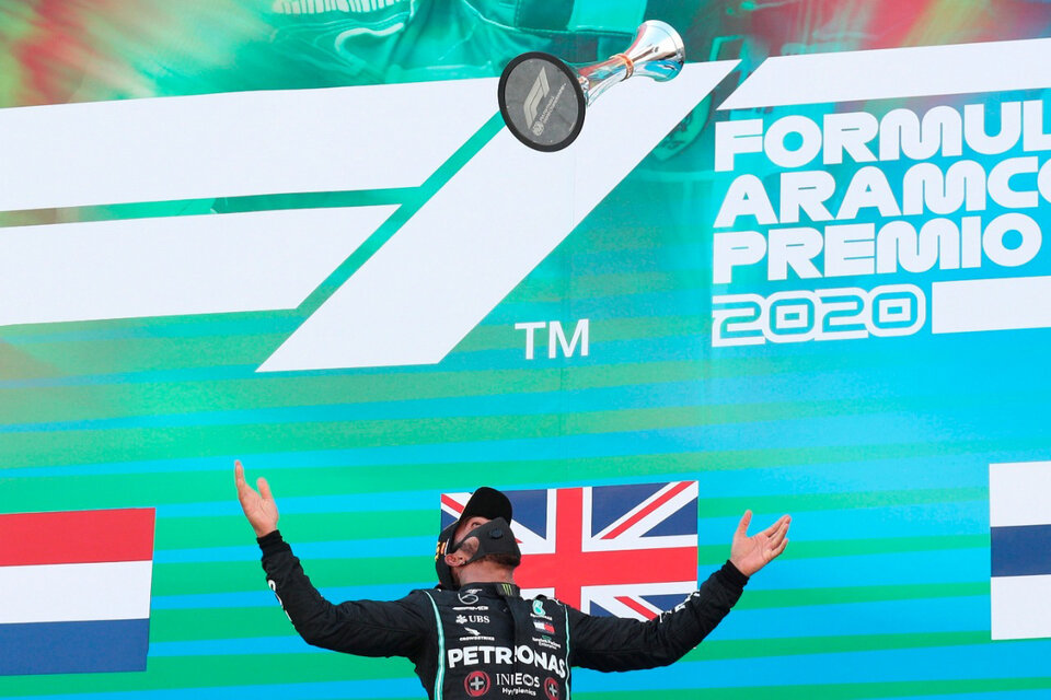 Lewis Hamilton, en su podio número 156. (Fuente: AFP)