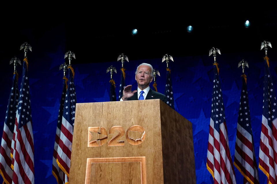 En su primer discurso como candidato Joe Biden llamó a EE.UU. a salir de la oscuridad (Fuente: AFP)