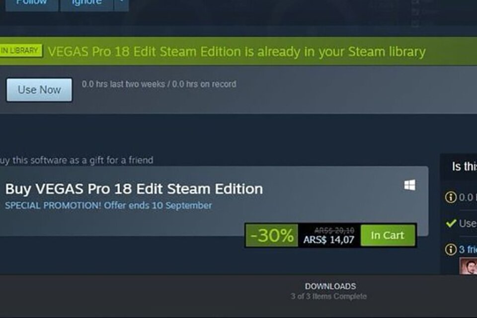 Diseño: Steam se equivocó y puso el Vegas Pro 18 a solo 14 pesos