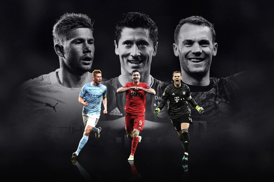 De Bruyne, Lewandowski y Neuer, los candidatos que desplazaron a Messi y Cristiano Ronaldo.  (Fuente: UEFA)