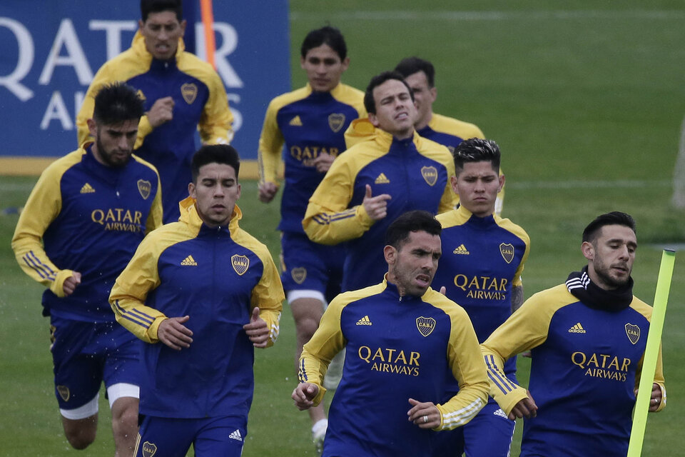 El plantel de Boca durante el entrenamiento del sábado. (Fuente: Foto Prensa Boca)