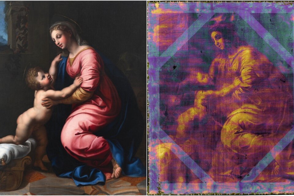 La obra de Rafael, a simple y vista y con el escaner que certificó su autoría. 