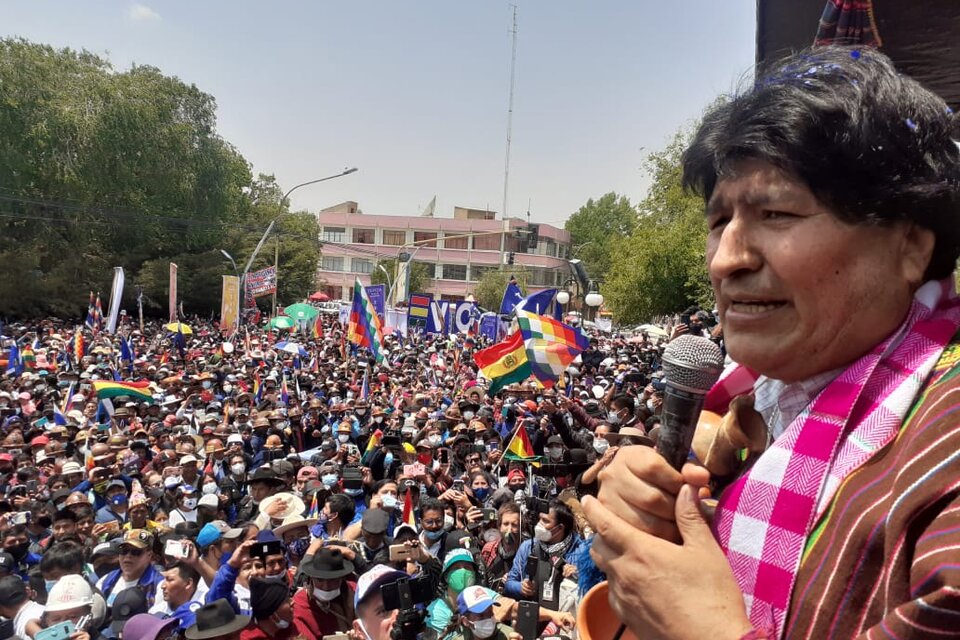 Evo Morales during his return from exile speech