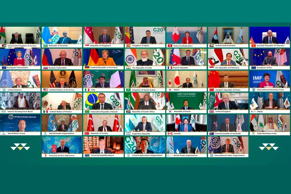 Líderes de países del G20 participan de la cumbre virtual organizada por Arabia Saudita. (Fuente: EFE)