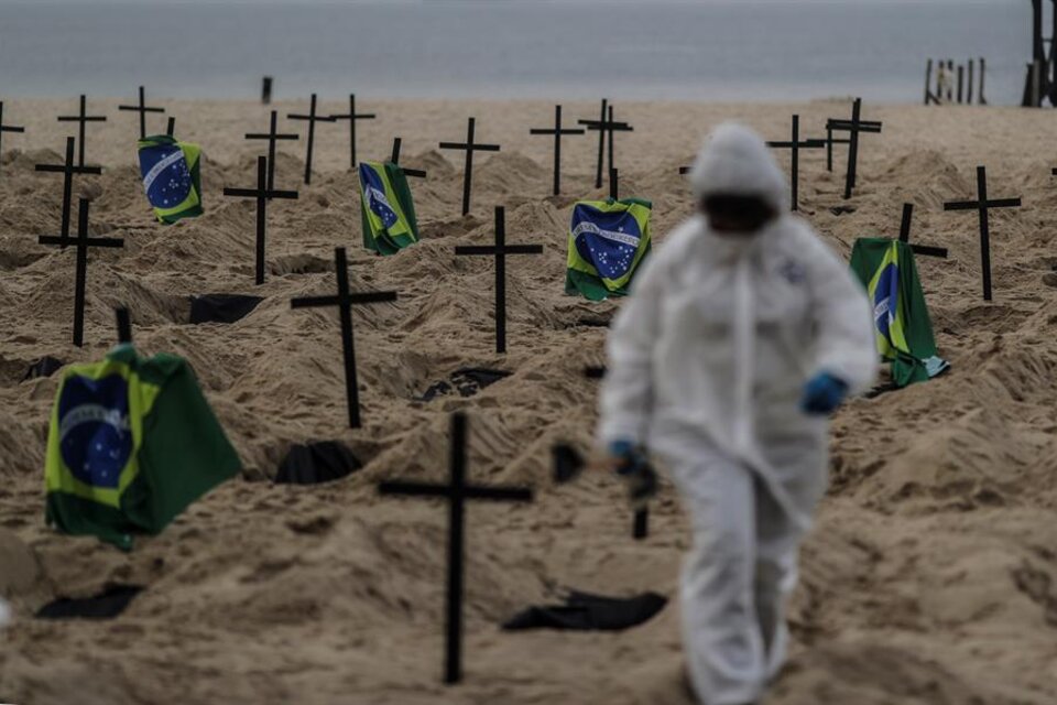 Fosas en la playa de Copacabana en tributo a las víctimas de coronavirus (Fuente: EFE)