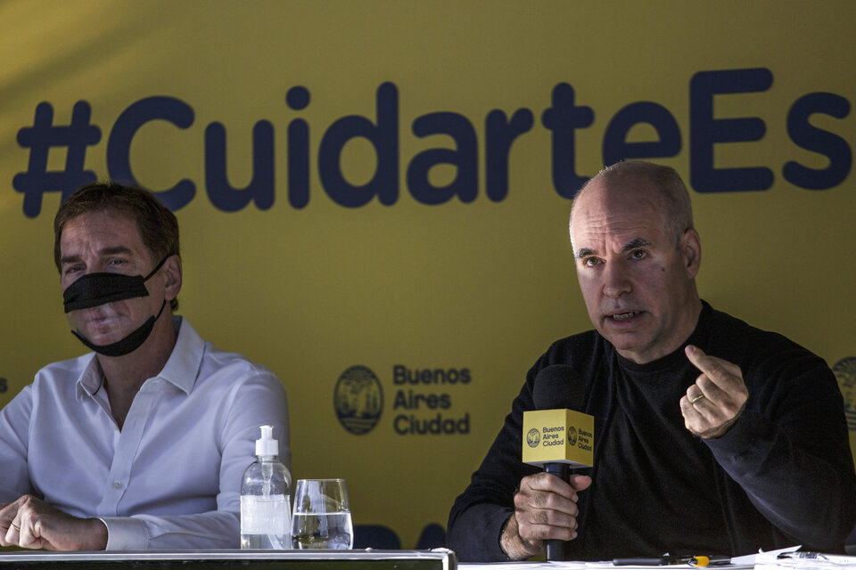El jefe del gobierno porteño, Horacio Rodríguez Larreta, junto al vicejefe, Diego Santilli. (Fuente: Kala Moreno Parra)