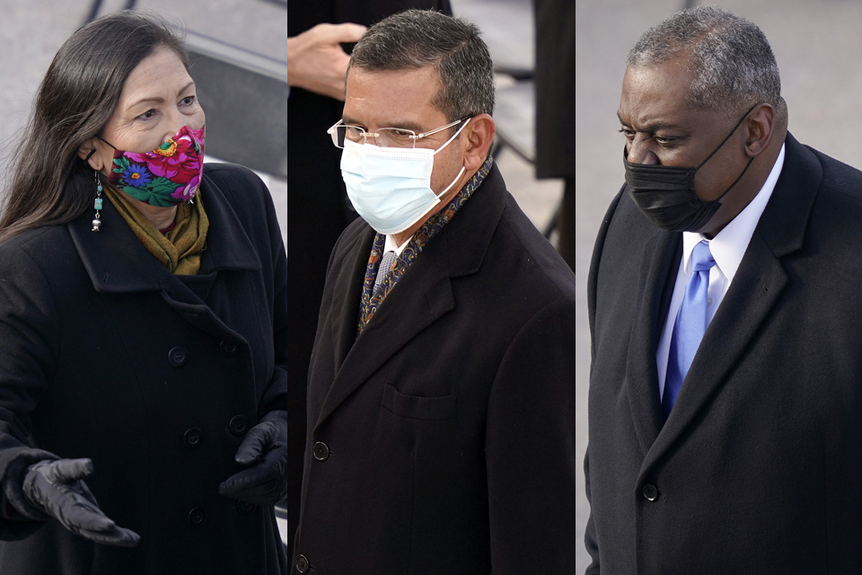 Deb Haaland,  Xavier Berrera y LLoyd Austin.