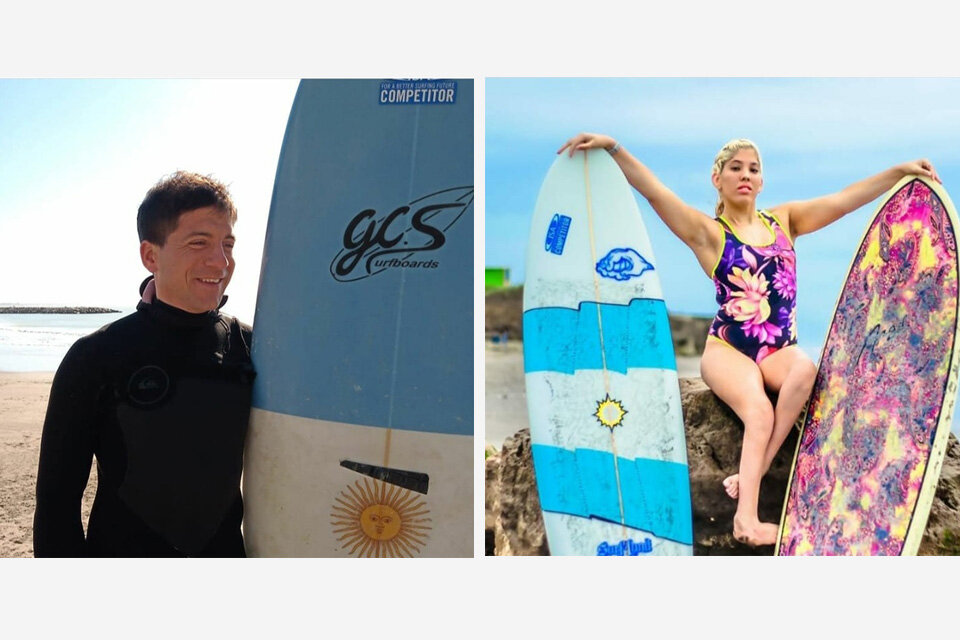 Pablo Martínez y Georgina Melatini son surfistas con discapacidad y referentes deportivos.