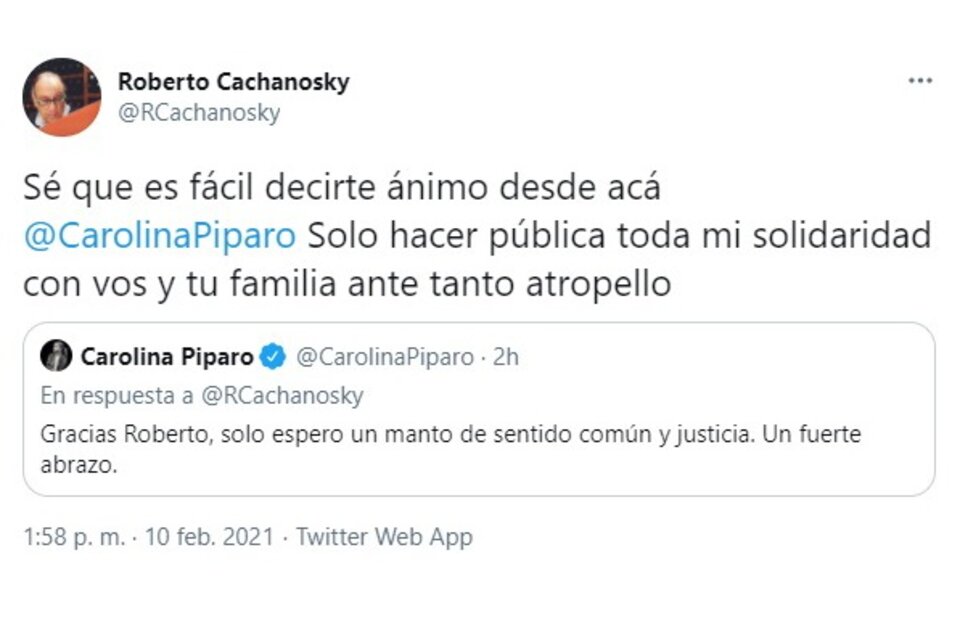 Para Cachanosky, la causa judicial contra Píparo y su marido es un "atropello" (Fuente: Twitter)