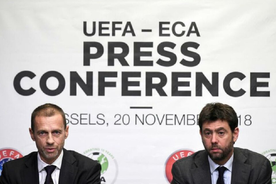 Aleksander Ceferin, presidente de la UEFA, y Andrea Agnelli, líder de la Asociación de Clubes Europeos (ECA). (Fuente: AFP)