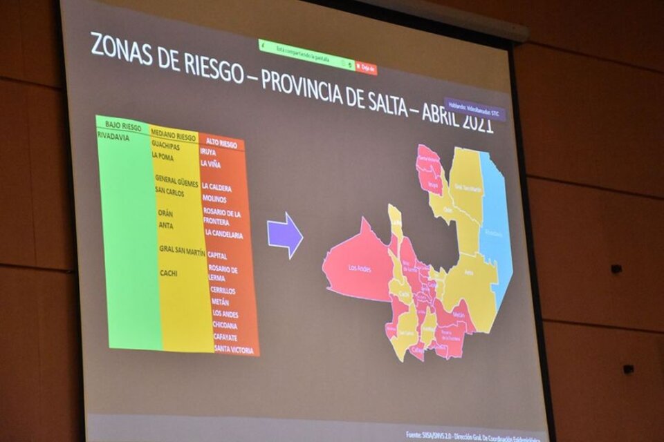El mapa de riesgo analizado en la reunión del COE.  (Fuente: Gobierno de Salta)