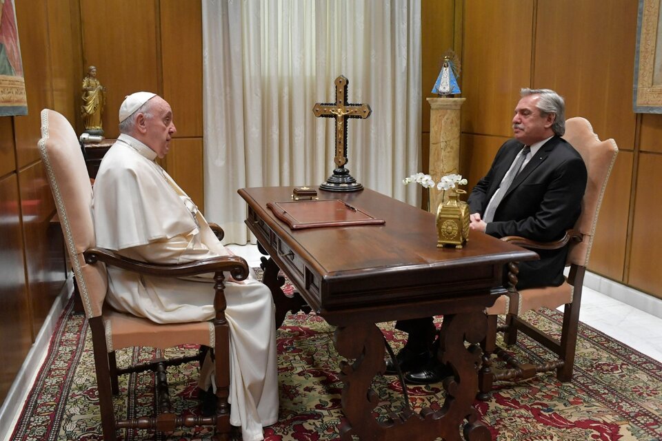 Alberto Fernández en su reunión con el Papa Francisco.